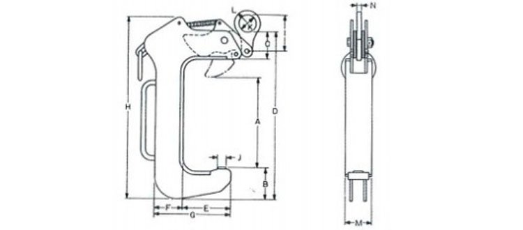 鷹牌CCL型立柱鋼板起重鉗尺寸圖 鷹牌CCL型立柱鋼板起重鉗尺寸圖
