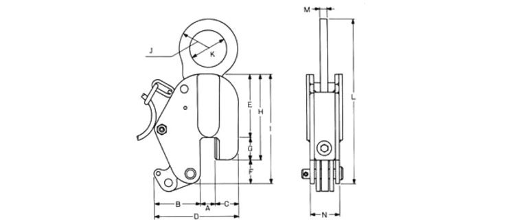 DL圓鐵通用起重鉗尺寸圖 DL圓鐵通用起重鉗尺寸圖