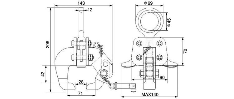 三木RW-S型工字鋼用吊具尺寸圖 三木RW-S型工字鋼用吊具尺寸圖