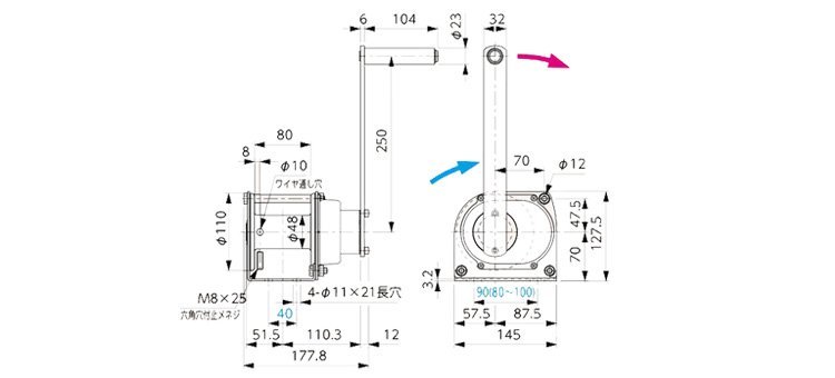 小型手搖絞盤尺寸圖 小型手搖絞盤尺寸圖