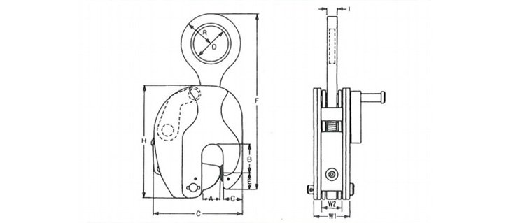 RS型豎吊鋼板鉗結構尺寸圖