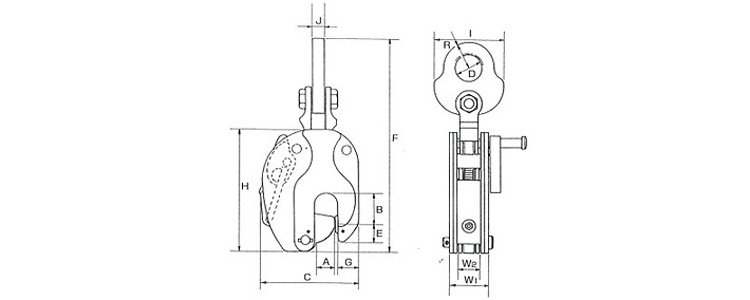RST型豎吊鋼板鉗結構尺寸圖