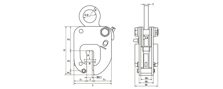 NE型豎吊鋼板夾鉗結構尺寸圖