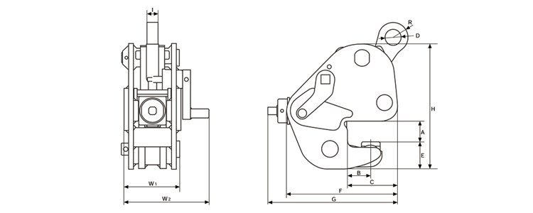 GNE橫吊無傷鋼板起重鉗尺寸圖 GNE橫吊無傷鋼板起重鉗尺寸圖